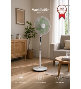 Torima Vantilatör 6 Pervaneli 3 Kademeli Kumandalı Dijital Ekranlı Ayaklı 16 Inc 50W Fan SF05 Beyaz