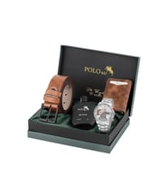 Polo Air Spor Kasa Erkek Kol Saati Mıknatıslı Otomatik Mekanizmalı Cüzdan Kemer Seti Gümüş Taba Renk PL-7092E4