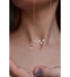 Papatya Silver 925 Ayar Gümüş Taşlı Pembe Sedef Manolya Çiçeği Kolye (Rose)