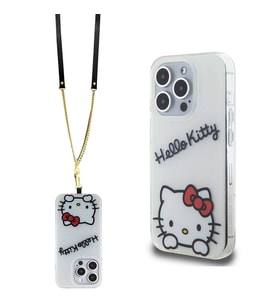 Apple iPhone 15 Pro Uyumlu Kılıf Hello Kitty Orjinal Lisanslı Askılı Yazı ve İkonik Logolu Daydreaming Kapak (Beyaz)