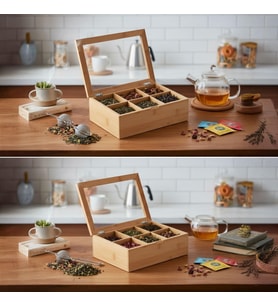Orjinal Bambu Organizer, Çay Kutusu, Takı Kutusu, Mıknatıslı Kapak, Premium Kalite (6 Şeffaf Kapak)