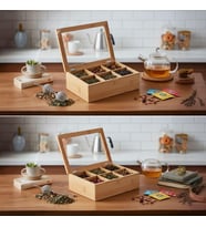 Orjinal Bambu Organizer, Çay Kutusu, Takı Kutusu, Mıknatıslı Kapak, Premium Kalite (6 Şeffaf Kapak)