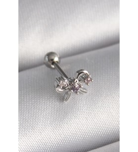 316L Çelik Gümüş Renk Zirkon Taşlı Kurdele Tragus Piercing - TJ-PR1265