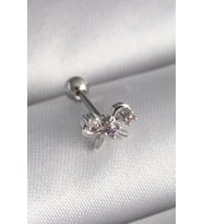 316L Çelik Gümüş Renk Zirkon Taşlı Kurdele Tragus Piercing - TJ-PR1265
