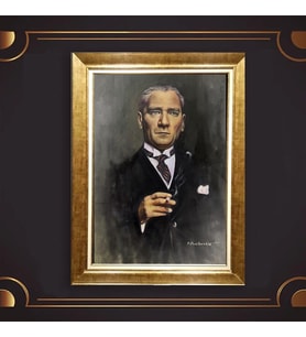 Özel Seri Paspartulu Çerçeveli Atatürk Tablo l275 (Gold)