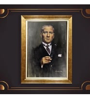 Özel Seri Paspartulu Çerçeveli Atatürk Tablo l275 (Gold)