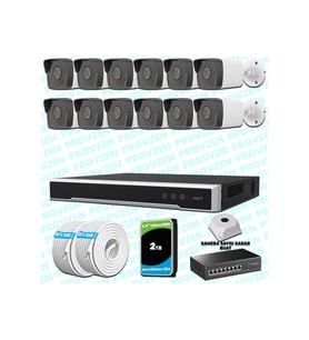 Provzen Hikvision 12 IP Kameralı 4MP 1440P Mikrofonlu Güvenlik Kamerası