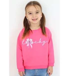 Breeze Kız Çocuk Sweatshirt Fiyonklu Çiçek Baskılı 2-6 Yaş, Pembe