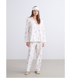 LCW DREAM Ekru Gömlek Yaka Desenli Kadın Pijama Takımı