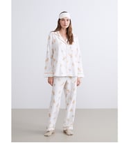 LCW DREAM Ekru Gömlek Yaka Desenli Kadın Pijama Takımı
