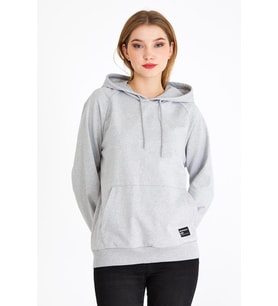 Kadın Gri Basic Kapüşonlu Regular Fit Rahat Sweatshirt