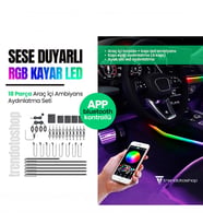 Sese Duyarlı Rgb Kayar Led 18 Parça Araç Içi Ambiyans Aydınlatma Seti Şeritleri App Bluetooth