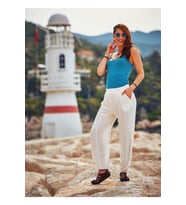 Bohem Beli Lastikli Salas Beyaz Yoga Salvar Pantolon