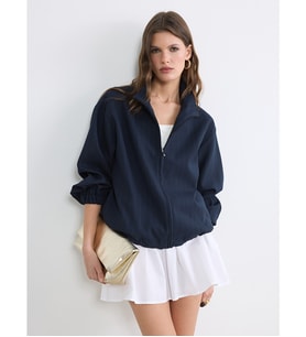 LCW EVERYDAY Lacivert Dik Yaka Çizgili Oversize Kadın Ceket
