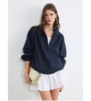LCW EVERYDAY Lacivert Dik Yaka Çizgili Oversize Kadın Ceket