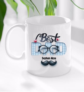 BK Gift Kişiye Özel Babalar Günü Hediyesi Best Dad Tasarımlı Kupa Bardak-1 (Beyaz)