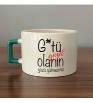 G*tü Güzel Olanın Yüzü Gülmezmiş Baskılı Yeşil Kulplu C Fincan