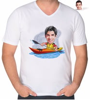 BK Gift Kişiye Özel Erkek Kanocu Karikatürlü V Yaka Tişört-1 (Beyaz)