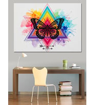 Geometrik Kelebek Çizimi Renkli Geometriler Dekoratif Kanvas - Mdf Ahşap Tablo