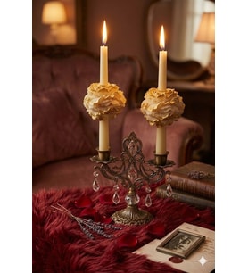 Şakayıklı Şamdan 2'li Mum - Mumelia Candles Doğal Soya Kutulu Dekoratif Mum - Krem