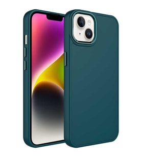 Lexroo iPhone 14 Plus Kılıf Metal Çerçeve ve Buton Tasarımlı Silikon Luna Kılıf - Koyu Yeşil
