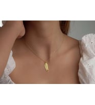 Kişiye Özel Tasarım Kuş Tüyü Kolye 925K Gümüş (Gold)