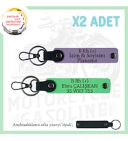 Bikerlar İçin Özel, İsim Plaka ve B Rh (+) Kan Grubu Yazılı Hediye 2'li Anahtarlık, Mor-F Yeşil-Syh
