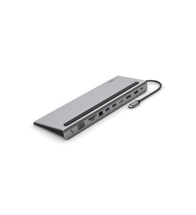 Belkin USB-C Hub, 11'i 1 arada Çoklu Bağlantı Noktalı Adaptör Yuvası, 4K HDMI, DisplayPort, VGA, USB-C ve 100W, Bağlı Cihazdan Şarj Etmek İçin, 3x USB A, Gigabit Ethernet, SD, MicroSD, 3,5 mm Jak Outlet