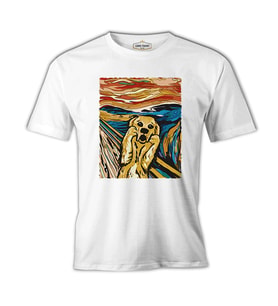 Golden Retriever in Scream Beyaz Erkek Tshirt
