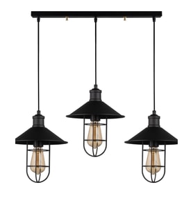 Rys Retro Metal Siyah Kafesli 3 lü Masa Üstü Sıralı Sarkıt Avize 60 cm