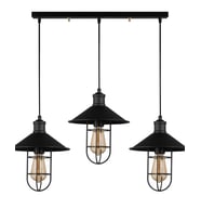 Rys Retro Metal Siyah Kafesli 3 lü Masa Üstü Sıralı Sarkıt Avize 60 cm
