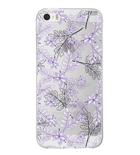 Apple iPhone 5S Uyumlu Kapak Floral Lila Tasarımlı Şeffaf Silikon Kılıf