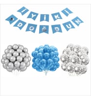 MAVİ-GÜMÜŞ-ŞEFFAF BALON+BANNER SETİ