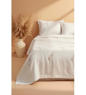 Açık Gri Seren Desen Çift Kişilik Yatak Örtüsü Takımı 3 Parça Uyku & Çeyiz Seti
