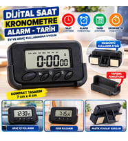 Mey İthalat® Ev ve Araç Tipi Dijital Saat Kronometreli Alarmlı Pilli Saat