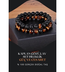 Kaplan Gözü,lav Doğal Taş Bileklik Seti 8 Mm ( Duyulan Kaygılara Karşı Etkilidir ) Aa Kalite