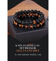 Kaplan Gözü,lav Doğal Taş Bileklik Seti 8 Mm ( Duyulan Kaygılara Karşı Etkilidir ) Aa Kalite