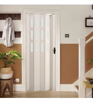 Faran Dekorasyon 72 x 215 Beyaz Renk Camlı Pvc Akordiyon Katlanır Kapı - FRNAKMODEL-73