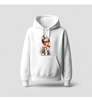 Tatlı Balerin Tasarım Baskılı Hoodie Sweatshirt (Beyaz)