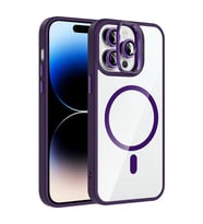 Apple iPhone 14 Pro Max Uyumlu Kılıf Standlı ve Kamera Lens Hediyeli M-Safe Şarj Özellikli Zore Etro Kapak (Koyu Mor)