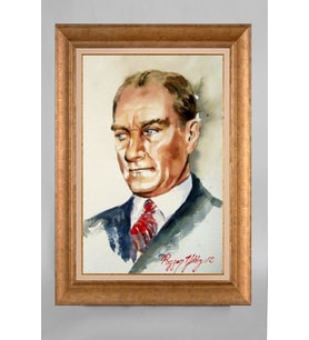 Altın Varaklı Paspartulu Çerçeveli Atatürk Tablo nt1265