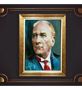 Altın Varaklı Çerçeveli Paspartulu Atatürk Tablo nl02A676 (Gold)