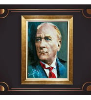 Altın Varaklı Çerçeveli Paspartulu Atatürk Tablo nl02A676 (Gold)