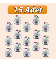 15 Adet Pembe Gül Desenli Beyaz Polimer Düğme Kulp Krom Tablalı Mobilya Mutfak Dolabı Çekmece Kulbu Kulpları