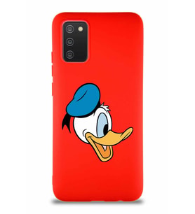 Samsung Galaxy A02S Soft Premier Kapak Donald Duck-F Tasarımlı Silikon Kılıf - Kırmızı (Şeffaf)