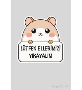 Sevimli Tavşan Sticker Lütfen Ellerimizi Yıkayalım Etiketi