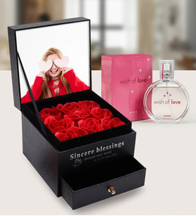 Fotoğraflı Çekmeceli Dekoratif Sabun & Avon Wish Of Love Kadın Parfüm Hediye Seti