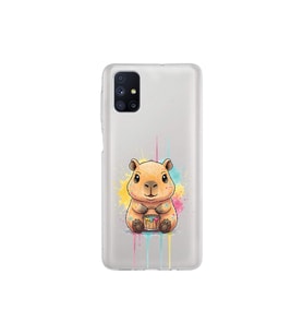 Samsung Galaxy M51 ile Uyumlu Splash Kapibara Tasarımlı Şeffaf Silikon Kılıf