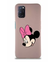 Oppo A52 Soft Premier Kapak Minnie Mouse-B Tasarımlı Silikon Kılıf - Pudra (Şeffaf)