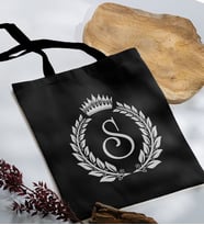 BK Gift Kişiye Özel Harfli Siyah Kumaş Bez Çanta-7, Baskılı Omuz Çantası, Alışveriş Çantası